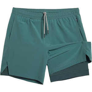 OEM Custom Logo Solid Men's Double <b>Layer</b> Eco-Friendly Quick Dry Breathable <b>Mid</b> Waist Drawstring Closure Athletic Shorts 7 Inch - Product Image 6