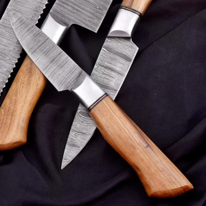 LEGACY BLADES Best Selling Damascus <b>Knife</b> <b>Set</b> 5 Piece Wooden Handle Hand Forged Kitchen Chef <b>Knives</b> with Leather Roll Bag - Product Image 2