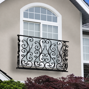Balustrade de balcon en fer forgé noir décoratif avec motif festonné ornemental pour la protection des fenêtres et la décoration extérieure de la maison - Product Image 1