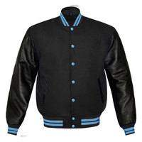 Veste bomber de baseball en cuir PU noir personnalisée avec tissu en toile et logo sur le devant - Service OEM en gros