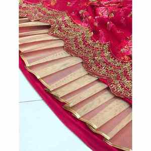 ผ้าจอร์เจียแฟชั่นพิมพ์ลายด้วยงานเย็บปักถักร้อย lehenga choli Koti กับ dupatta สีชมพู - Product Image 2