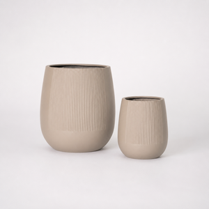 Pot de jardin en fibre de verre, sphérique, blanc, côtelé, simple et élégant, pour l'intérieur et l'extérieur, lot de 3 - Product Image 3