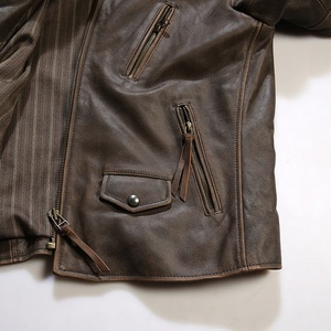 Vente directe d'usine, veste en cuir véritable pour homme, design vintage, loisirs en plein air, moto, cuir de vache véritable, imperméable, pas cher - Product Image 2