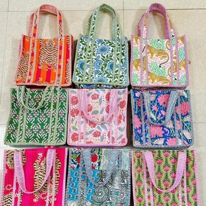 Bolso Tote de Algodón con Estampado Floral, Forro de Lona, Cierre de Cremallera, Estilo Bohemio, Bolso de Hombro Vintage para Mujer, para Viajes de Invierno y Verano - Product Image 4