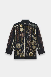 Kurta en coton brodé noir pour femmes, vêtement traditionnel ample, style ethnique Inde Pakistan, toutes saisons, décontracté - Product Image 4