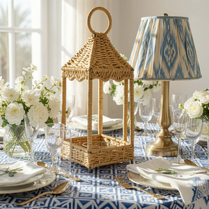 Handmade Yellow Wicker <b>Lantern</b> Round Medium Size Indoor Ramadan Decorative Candle Holder Woven Basket ViettimeCraft Hanoi - Product Image 2