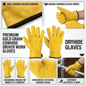 Gants de sécurité en cuir jaune avec manchette élastique, antistatiques, respirants, flexibles, résistants à l'abrasion, antidérapants et résistants à la chaleur - Product Image 5