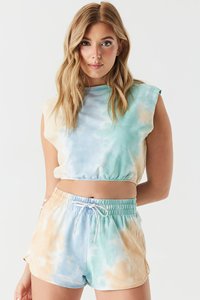 Conjunto de Top Corto y Pantalones Cortos Estampados para Mujer, Cintura Media con Cordón, Tejido de Algodón y Elastano, Casual, Transpirable, Corte Regular - Product Image 5