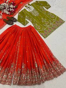 Designer Georgette borduurwerk sequentieel werk top salwar kameez met dupatta Perrot groen feestkleding set - Product Image 4