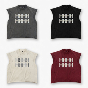 SHY SPORTS Custom Screen Print Rhinestone Tank <b>Top</b> 100% Cotton <b>Distressed</b> Sun Fade Oversized Tank <b>Top</b> For Streetwear For Unisex - Product Image 1