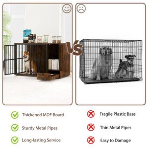 2-in-1 Dog Crate End Table with Pullout Feeder Chew-Resistant Metal Tube Pet Furniture for <b>Small</b> Medium Dogs Coffee for Owners - Product Image 5