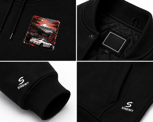 Sweat-shirt à capuche unisexe noir SINEWY, surdimensionné, 100% coton, tissu éponge français, imprimé paysage automobile, vêtements décontractés d'hiver - Product Image 6
