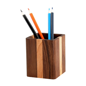 Porte-crayons multifonctionnel moderne et écologique pour le bureau, la maison et l'école, en bois massif naturel, design simple, à fentes individuelles - Product Image 2