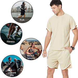 Ensemble athlétique deux pièces pour homme, t-shirt et short à séchage rapide, vêtements de sport respirants, tenue de sport pour la course à pied, été, OEM - Product Image 4