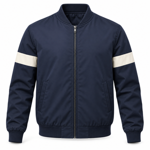 Chaqueta Bomber Azul Marino para Hombre, Talla Grande, Cuello Alto, Cierre de Cremallera, Resistente al Viento, Diseño de Bloques de Color - Product Image 1