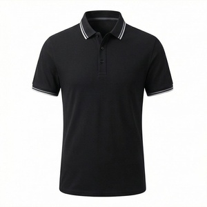 Polo à manches courtes pour homme, noir, 100% coton piqué, respirant, coupe classique, design tricoté uni - Product Image 1