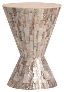 Tabourets sablier en nacre beige naturel, mosaïque artisanale, petite table d'appoint pour salon et chambre à coucher - Product Image 4