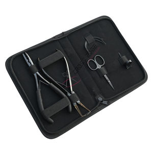 Kit d'outils professionnels pour extensions capillaires noires : Pince à micro-perles, Pince à sertir, Ciseaux à défaçonner les fils, Doigtier de séparation capillaire - Product Image 1