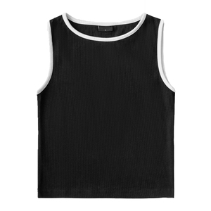 Débardeur court en coton côtelé pour femme, en tissu tricoté uni, style streetwear décontracté, avec logo personnalisé, pour l'entraînement - Product Image 1
