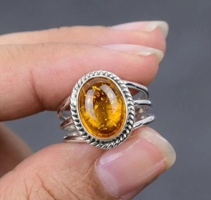 Bague en ambre baltique naturel, argent sterling 925, bague faite à la main, ambre taillé ovale, bijoux en argent, fournisseur en gros - Product Image 1
