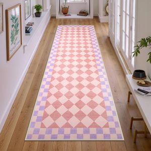 Non-Slip 2x7 Black Trellis Low Pile Indoor <b>Carpet</b> <b>Runner</b> Checkered Washable Rug for Hallways and Kitchen/Bathroom Use - Product Image 1