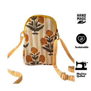 Sac bandoulière matelassé en coton pur, imprimé floral artisanal de Jaipur, avec fermeture éclair et sangle réglable, idéal pour les voyages et comme cadeau. - Product Image 2