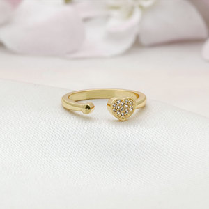 Wholesale 14K Gold Plated Sterling Silver Pave Cubic Zircon Heart Shape <b>Adjustable</b> <b>Ring</b> for Wedding Engagement Party Accessories - Product Image 2