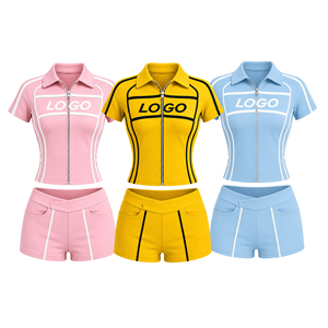 Trending Women's Custom Logo <b>Set</b>: Lapel-Collar Zipper Short-Sleeve Jacket with Shorts Casual Sportswear Two-Piece <b>Set</b> - Product Image 4
