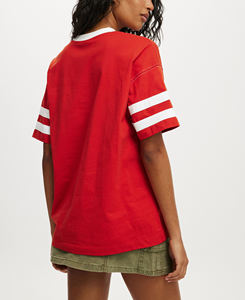 T-shirt décontracté pour femme à col en V rouge, manches courtes, imprimé logo flamme, coupe ample, 100 % coton jersey, printemps-été, prix abordable - Product Image 5