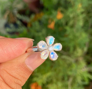 Flower Shape <b>Opal</b> Gemstone <b>Ring</b> in 925 <b>Silver</b> Prong Setting Romantic Style Women's Everyday Wear Jewelry - Product Image 5