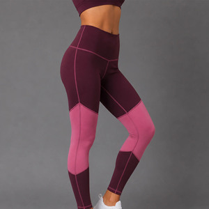 High Waisted Full Length Yoga <b>Leggings</b> Color Blocked Contrast Stitch Spandex Polyester Four-Way Stretch Pants - Product Image 6