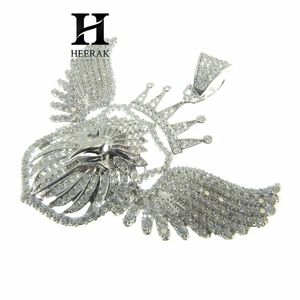 Collar con colgante de alas de águila con incrustaciones de diamantes, estilo Hip Hop, con dijes de corona, cabeza de águila y escudo, y colgante de pájaro con diamante cultivado en laboratorio VVS - Product Image 3