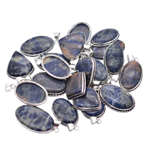 Colliers avec pendentif ovale en sodalite naturelle, 10 pièces, plaqué argent 925, serti de pierres, bijoux vintage chrétiens unisexes - Product Image 3