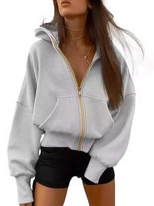 Sudadera con Capucha y Cremallera para Mujer, Transpirable, Ecológica, de Manga Larga, Corta, Informal, con Bolsillos, para Otoño e Invierno - Product Image 4