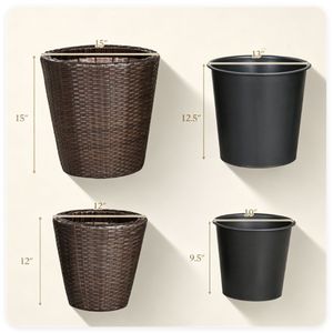 Set di 2 fioriere in rattan PP, 15x12 cm, con vasi interni integrati e fori di drenaggio, per interni/esterni, in ferro - Product Image 4