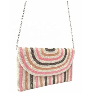 Nuevo bolso de mano con cuentas de cristal a rayas, elegante bolso de noche hecho a mano con cadena, bolso de diseñador con estilo para fiestas. - Product Image 2
