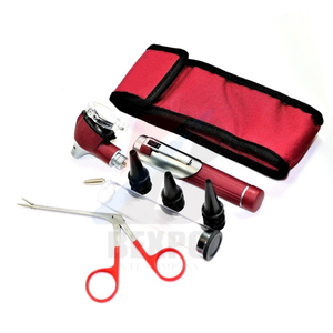 Otoscope LED de diagnostic ORL de qualité supérieure pour étudiants et usage domestique, format de poche, couleur bordeaux, avec forceps auriculaire et nasal Alligator inclus - Product Image 4