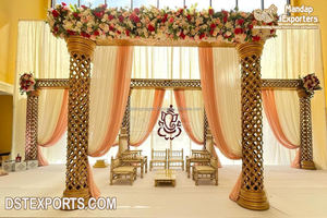Mandap de mariage traditionnel indien en FRP, toile de fond magnifique, mandap de mariage en bois avec éclairage LED, installation et décoration en Australie - Product Image 5
