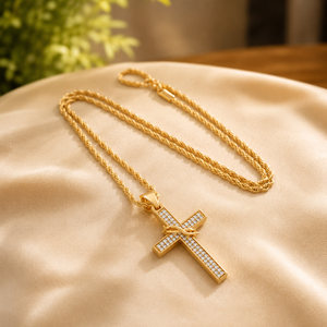 Plated Gold Moissanite <b>Cross</b> Pendant Necklace Brilliant Round Diamond Charm Jewelry for Men and Women - Product Image 2