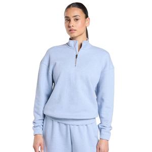 Sweat-shirt tendance pour femme, 80% coton, 20% polyester, à épaules tombantes, manches longues, demi-zip, col montant, style hip-hop, pour l'automne - Product Image 2
