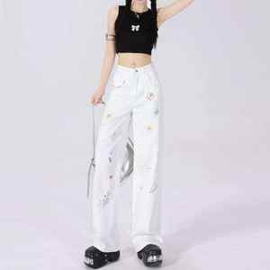 Jeans de pierna ancha de cintura alta para mujer, pantalones de mezclilla holgados a la moda para verano y otoño, pantalones casuales de estilo urbano. - Product Image 1