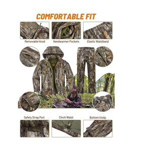 Men's Camouflage Hunting Suit And Pants Set With Hood Waterproof Breathable Outdoor Wear Full Sleeve - Product Image 4