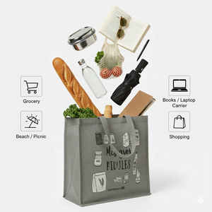 Eco Friendly Recyclable Biodegradable Cotton <b>Canvas</b> Shopping Bag 17x15x8 Inch Reusable Laminated Grocery Tote Strong Handles LMC - Product Image 5