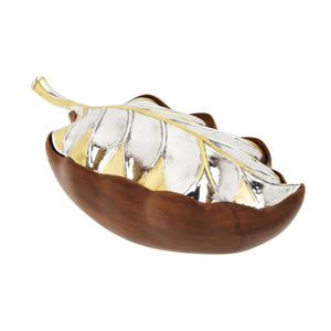 Bol en bois de haute qualité avec couvercle supérieur plaqué or et poli argent, bol de service de luxe pour aliments, articles de cuisine. - Product Image 1