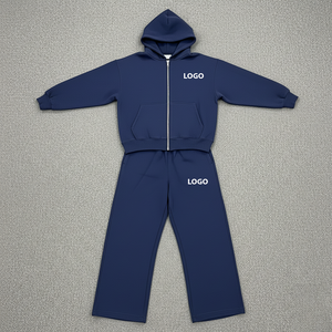 Ensemble de sweat-shirt à capuche bleu marine pour homme, motif color block, style streetwear, tissu polaire respirant, vêtements d'hiver - Product Image 2