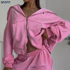 Conjunto Deportivo Oversize de Dos Piezas para Mujer, Color Rosa, Estilo Casual, con Sudadera con Capucha y Cierre y Pantalones Largos, Ecológico y Lavado - Product Image 3