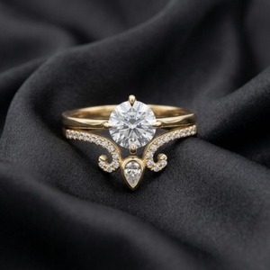 Anillo de Diamantes Chapado en Oro de 14K, Corte Redondo, Anillo de Compromiso para Mujer, Anillo de Diamantes Vintage Royal Promise con Claridad VVS - Product Image 2