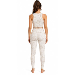 <b>Women</b> 2 Piece Yoga Set Marbled Print High Waist <b>Leggings</b> <b>Crop</b> Top Racerback Scoop Neck Full Length Spandex Polyester - Product Image 4