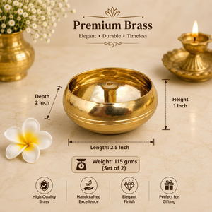Brass Bowl Nanda Diya Set of 2 Brass Oil Lamps with Decorative Bowl <b>for</b> <b>Pooja</b> Hindu Prayer <b>Home</b> Temple <b>Mandir</b> Diwali Festival - Product Image 4