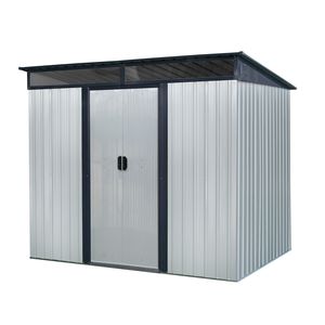 Casetta da Giardino in Metallo Bianca e Nera 2,4m x 1,8m con Porte Scorrevoli Chiudibili a Chiave e Pannello Trasparente per Giardino e Prato - Product Image 2